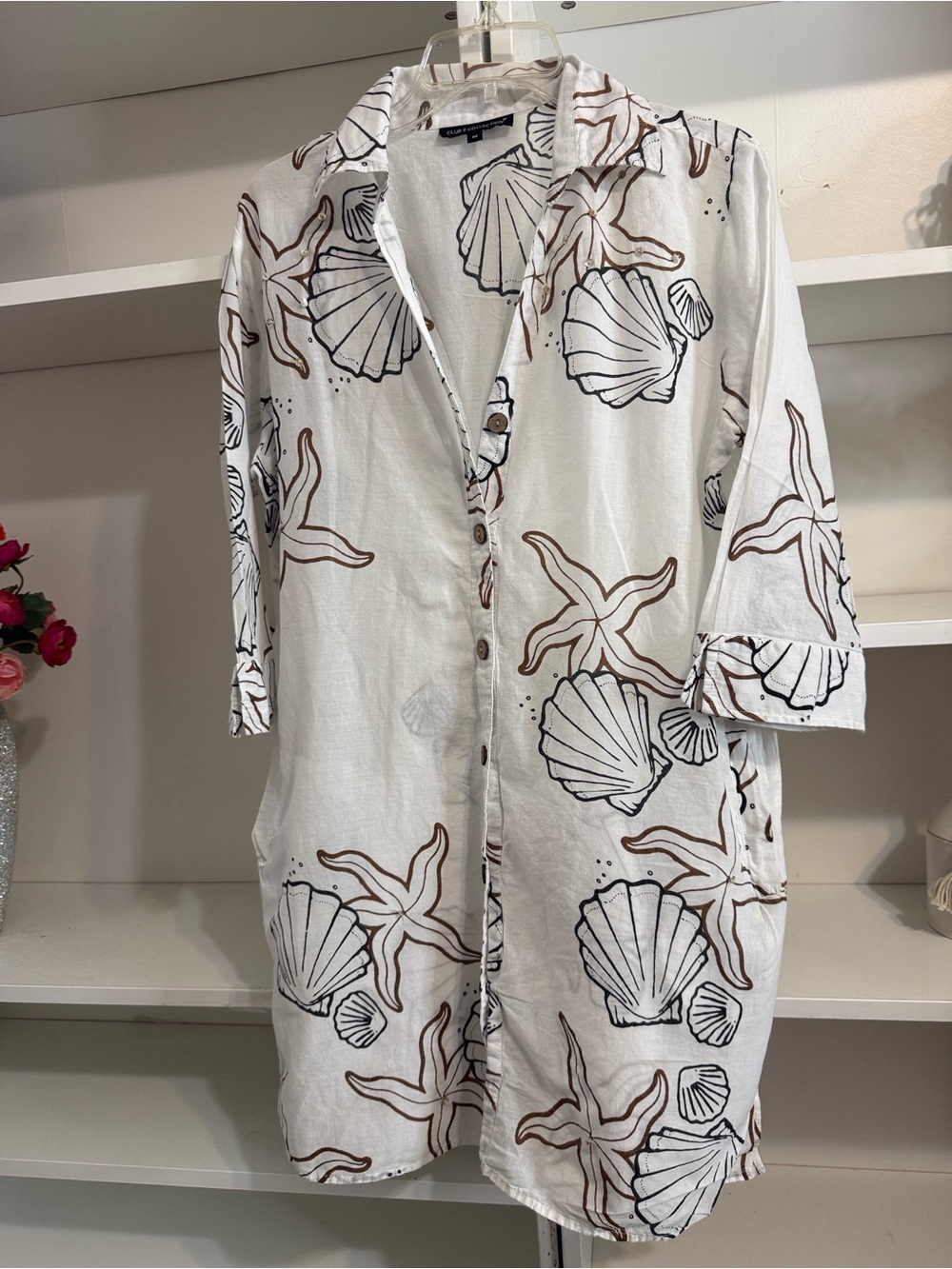 6. CLUB Z White Seashell Print Button-Front Coverup Dress - Picture 6 of 8